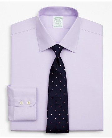 Brooks Brothers Men's Stretch Milano Slim-Fit Dress Shirt, Non-Iron Twill Ainsley Collar | Lavender | Size 15½ 35