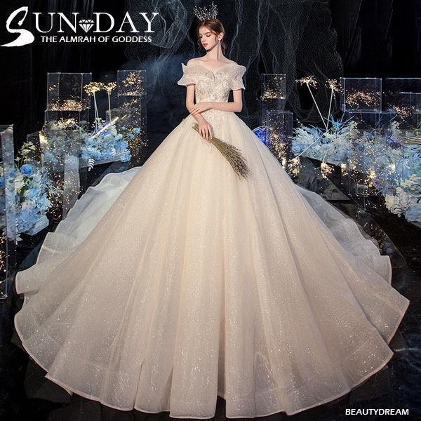 ウェディングドレス ウェディングドレス白 パーティードレス オフショルダー 花嫁ロングドレス 結婚式 トレーンライン 二次会 エレガント お呼ばれ 挙式hs5439  通販 LINEポイント最大0.5%GET LINEショッピング