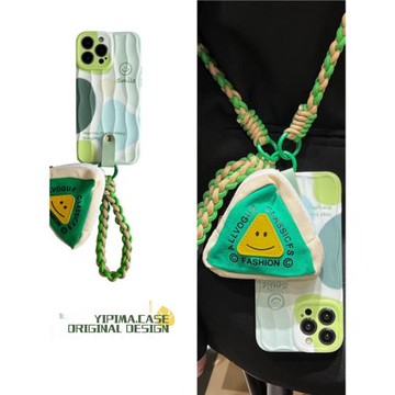 ins風拼接色笑臉零錢包蘋果16promax斜挎手機殼適用于iPhone15promax保護套鏡頭全包14pro/13/12防摔手提繩