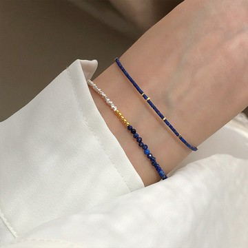 S925銀天然青金石金銀撞色碎銀手鏈女極細疊戴小眾百搭高級感配飾 鑫弘-素時衣櫥