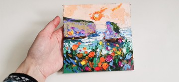 加州罌粟畫原始藝術厚塗油畫風景海