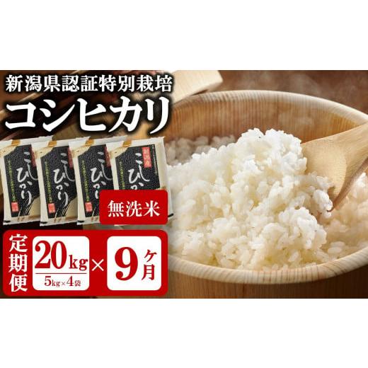 ふるさと納税 新潟県 柏崎市 令和5年産新米新潟県認証特別栽培 コシヒカリ 無洗米 20kg（5kg×4袋）×9回（計 180kg） 真空パック[U033]