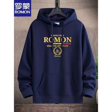 羅蒙純棉薄款衛衣男加絨厚款運動休閑寬松國潮百搭學生青年秋帽衫