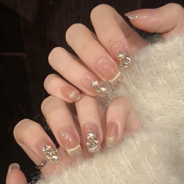 【滿300起送】塞納黃昏純手工穿戴甲香檳玫瑰金貓眼氣質穿戴甲爆閃美甲