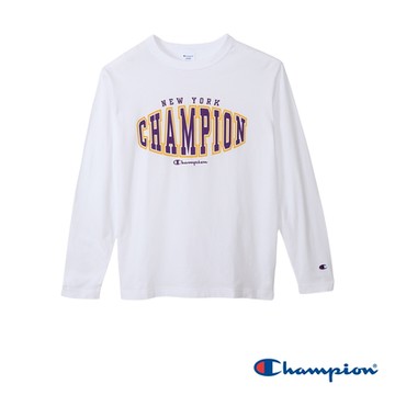 Champion 官方直營-純棉學院風LOGO印花長袖TEE-男(白色)
