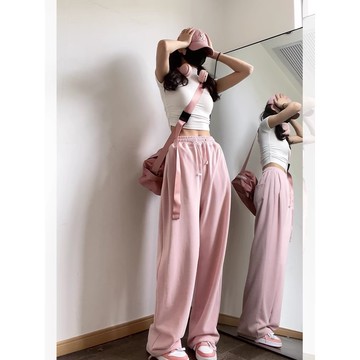 M-4XL 大尺碼粉色褲子 休閒褲 舞蹈褲女 春秋闊腿褲女2024新款休閑運動褲夏季