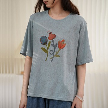 簡約圖案刺綉圓領上衣101278C