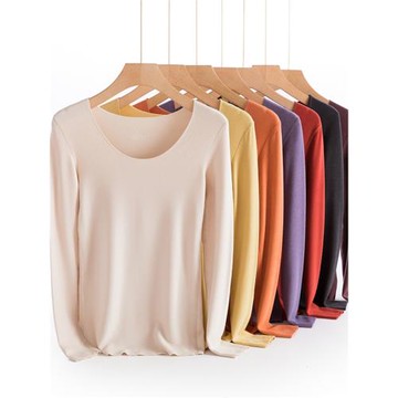 緊身秋衣低領雙面德絨無痕女保暖內衣單件上衣肉色加絨加厚打底衫