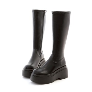 D+AF 時髦大長腿．Plus級加厚鬆糕底瘦瘦長靴