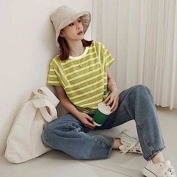 OB嚴選中大尺碼-親膚條紋拼接設計寬鬆上衣《AB19335》