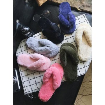 空調房拖鞋秋冬家居夾腳棉拖鞋女仿兔毛毛絨防滑居家人字拖鞋漏趾