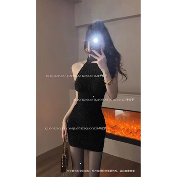 輕奢性感名媛風洋裝高級氣質收腰鏤空顯瘦包臀背心短露背包臀裙