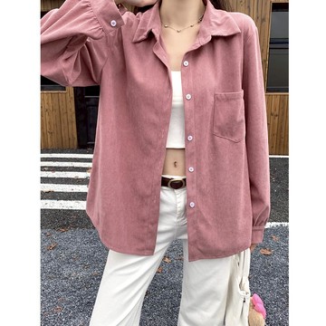 🧡任2件結帳77折🧡中大尺碼 襯衫 復古寬鬆百搭燈芯絨襯衫【074681】OCT15｜4色  19LADY〔現貨〕