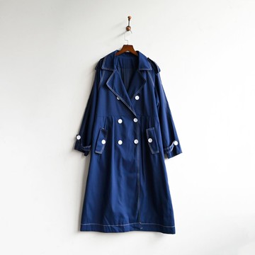 【蛋植物古著】山巔藏青對色縫線古著風衣