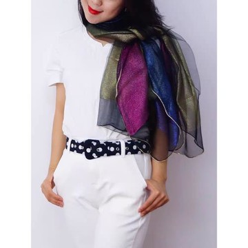 百搭秋冬女真絲雙層蠶絲歐根紗金絲鉆邊長薄婚禮絲巾圍巾旗袍披肩