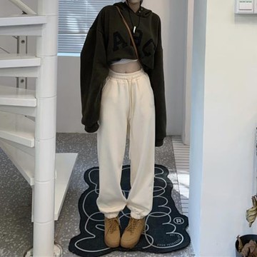 白色運動褲女2024秋冬款寬松束腳哈倫褲垂感顯瘦百搭休閑燈籠衛褲