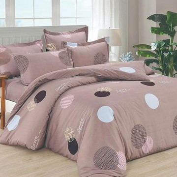 MEZAME 台灣磨毛兩用被雙人床包組 XL889M 台灣製造 親膚舒適  愛的圈圈 藕粉色  雙人(5 x 6.2尺)