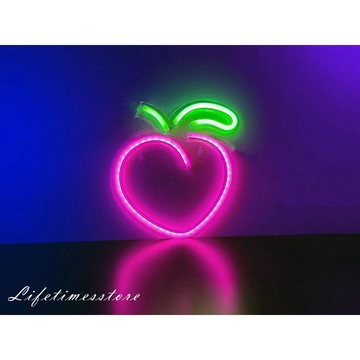 【時光生活】現貨 大特價 水蜜桃LED燈板USB霓虹燈-桃子霓虹燈 透明壓克力背板 客製霓虹燈條 霓虹燈招牌 霓虹燈裝飾