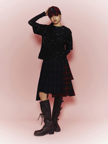 Check Mix Pleated Long Skirt [Multi Color] (LFKAS25010XXX)