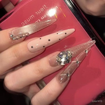 ➕最新設計款穿戴甲💅手工穿戴甲氣質甜美風波點貓眼鑽球爆閃甲片貴氣輕奢辣妹美甲貼片長款穿戴甲 YKTK