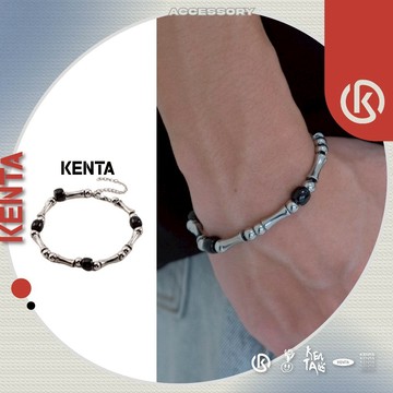 【氣場全開】黑珠銀節骨手鏈  串珠手鍊 冷淡風手環 中性飾品配件 手環 KENTA