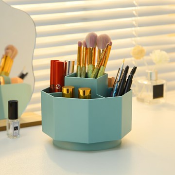 化妝刷桶彩妝桌面梳妝臺大容量桌面口紅化妝品收納盒旋轉式置物架