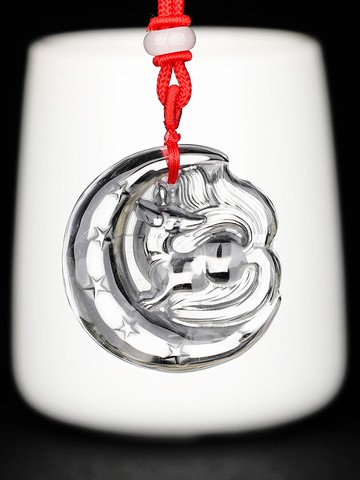 天然白水晶狐貍吊墜可愛卡通小狐貍項鏈本命年男女九尾狐飾品掛件