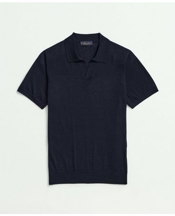 Brooks Brothers Men's Lightweight Luxe All-Season Sweater, Johnny Collar | Navy | Size XL