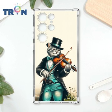 TRON 三星 S23 Ultra 小提琴/鋼琴演奏紳士貓 四角防摔 軟殼 手機殼