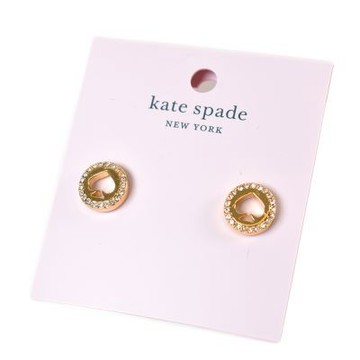 KATE SPADE 縷空桃心水鑽針式耳環-金色