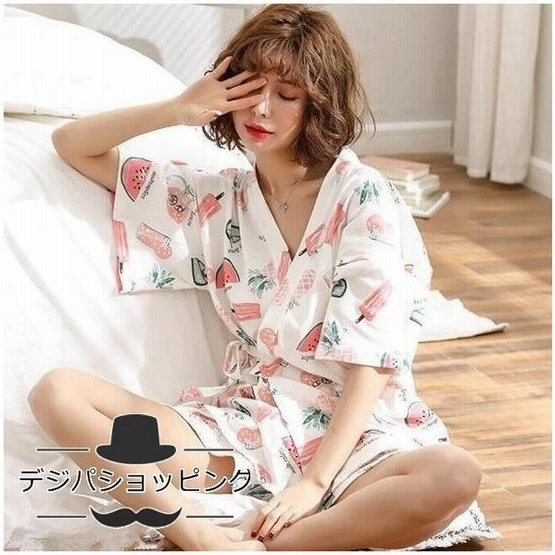 半袖 浴衣 パジャマ ネグリジェ 西瓜柄 上下セット ショートパンツ 2点セット レディース ナイトウェア ルームウエア 寝巻き 部屋着 可愛い 新作 通販 Lineポイント最大get Lineショッピング