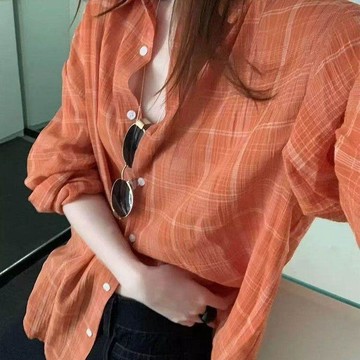 【台灣出貨】休閒格子防曬棉襯衫女 2026夏季新款長袖 shirt 上衣 女裝 防曬衫 格子衫 棉質襯衫 長袖襯衫 夏季