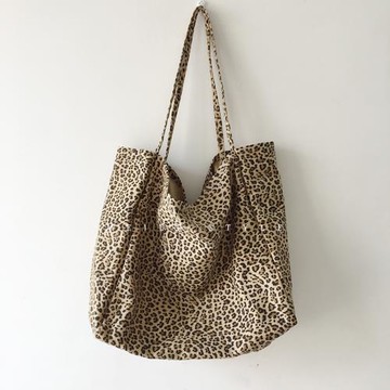 韓國ins豹紋帆布包單肩大包慵懶風托特包休閑百搭大容量購物袋