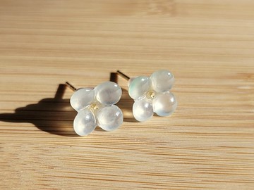 親翠 天然翡翠 高冰晴底桂花超美耳針