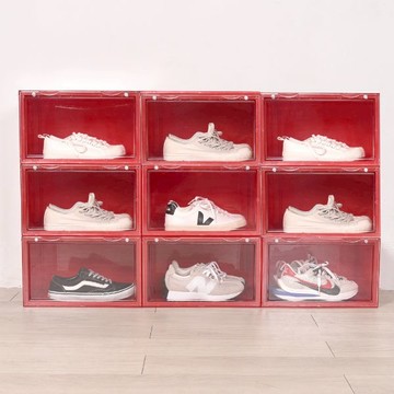 收納職人 透明側開磁吸鞋盒_6入(三色任選) - 透明紅