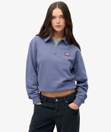 Superdry Women's Athletic Collared Half Zip Jumper Navy Size: 8