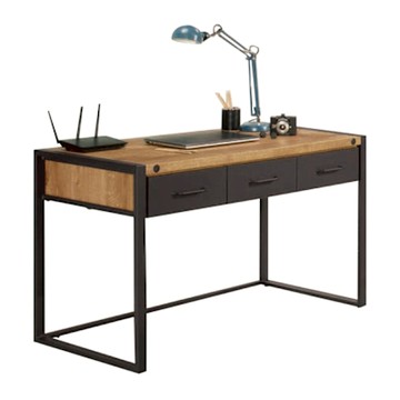 文創集 華哥爾雙色4尺三抽鐵腳書桌-120x60x75cm免組