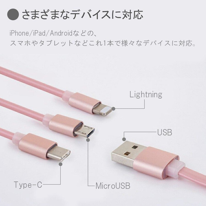 SALE/79%OFF】 3in1 リール式 充電器 タイプc 急速充電 3in1 リール式 iPhone 急速充電