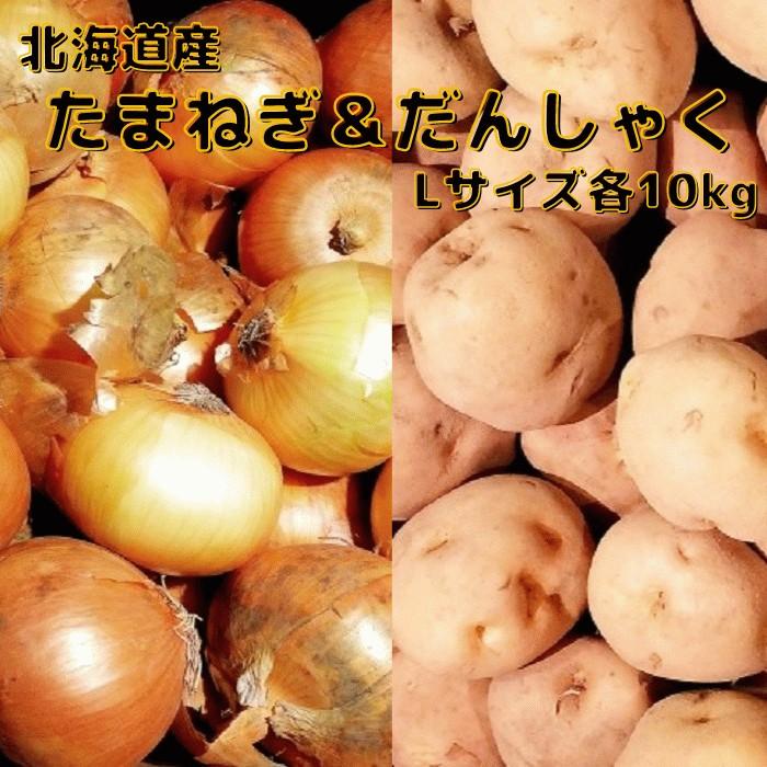 北海道産 たまねぎ Ｌサイズ 10kg ＆ じゃがいも（だんしゃく）Lサイズ 10kg （合計20kg）