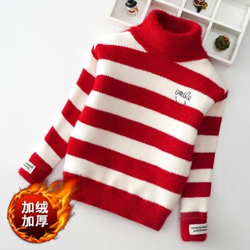 男童女童水貂絨毛衣2025新款加厚中大童兒童裝加絨冬季高領打底衫