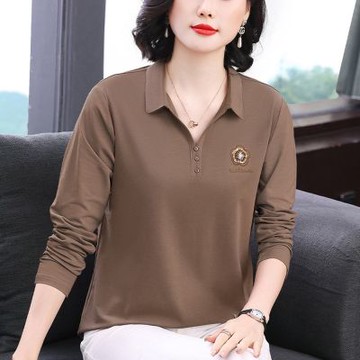 [巴黎精品] 現貨+預購 高級長袖POLO衫寬鬆上衣針織衫簡約大碼休閒大尺碼女裝百搭媽媽裝-V領刺繡2色a1lq13