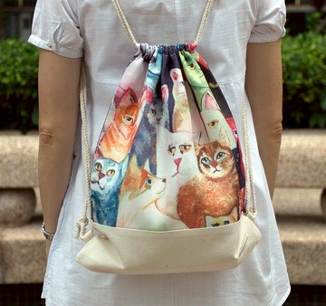 束口後背包/束繩包/束口袋 ~ 貓咪(B40) RS