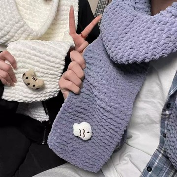 特賣🎀小魚手工編織diy送小熊圍巾材料包送編織神器織圍巾粗冰條毛綫手工編織圍巾冬季diy毛綫粗綫送男友禮物編織毛綫團圍巾