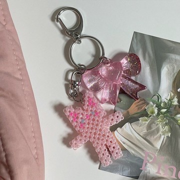 粉紅Gomyammi貓咪串珠鑰匙圈