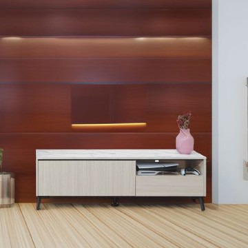 文創集 普塔5尺二門單抽電視櫃(耐磨仿石紋桌面板)-150x40x46cm免組
