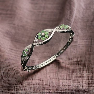 冰綠翡翠925純銀鑲嵌手環 | 天然緬甸玉翡翠A貨 | 送禮