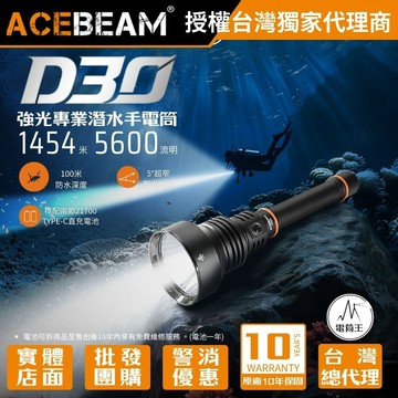 【電筒王】ACEBEAM D30 5600流明 1454米 專業潛水手電筒 強大聚焦 增強穿透性 深海探索 防水耐腐蝕