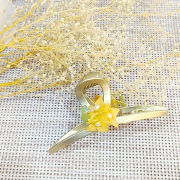 好質感雙面薑黃繡球花金屬鯊魚夾 時尚寶石膠樹脂髮夾