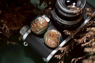 【老飾品/西洋老件】手繪木質圓形夾式老耳環夾式耳環