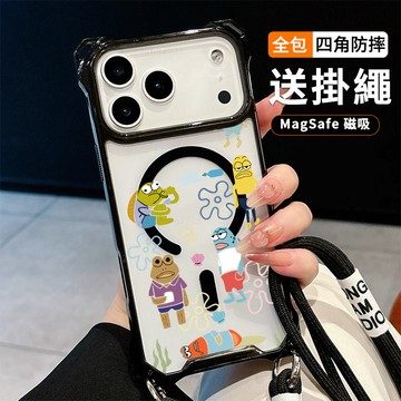 比奇堡路人魚送掛繩透明手機殼 磁吸防摔透明殼 適用 iPhone 17 16 16e 15 14 13 12 11保護殼